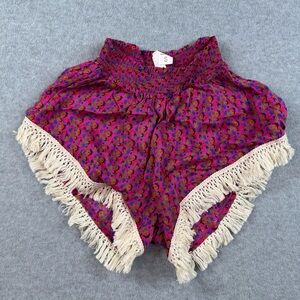Natural Life Fringe Trimmed Pink Patterned Loungewear Shorts Boho Size XS‎